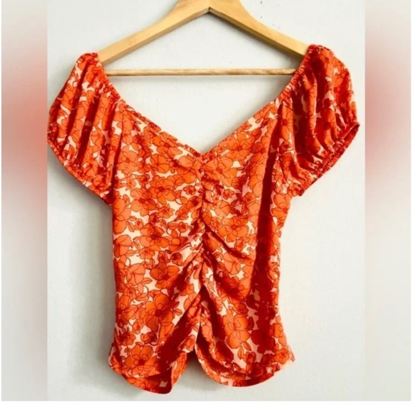 Sienna Sky Orange Rouched Ruffled Top - Picture 4 of 4
